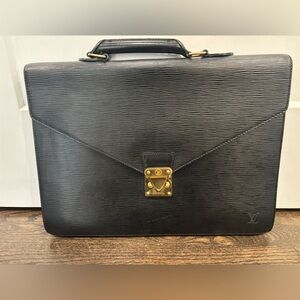 Louis Vuitton Black Epi Leather “Serviette Fermoir” Briefcase with Gold Accents